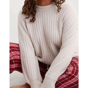 Aerie Ribbed Knit Long Sleeve Soft Beige Pullover Crewneck Sweater-Size S